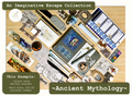 Full-Size Journaling Bundle in the Ancient Mythology Theme, with a Slate Grey size A5 Journal surrounded by various themed journaling items such as bookmarks, pens, markers, stickers and scrapbooking papers.