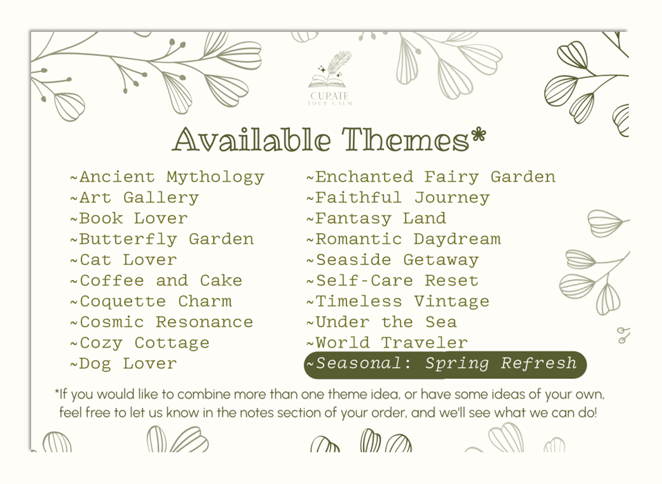 List of Available Themes for Mystery Journaling Bundles