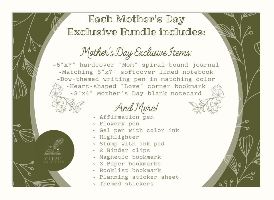 Image listing all of the items that come in a Mother's Day Exclusive Bundle. Items are listed in the product description as well.